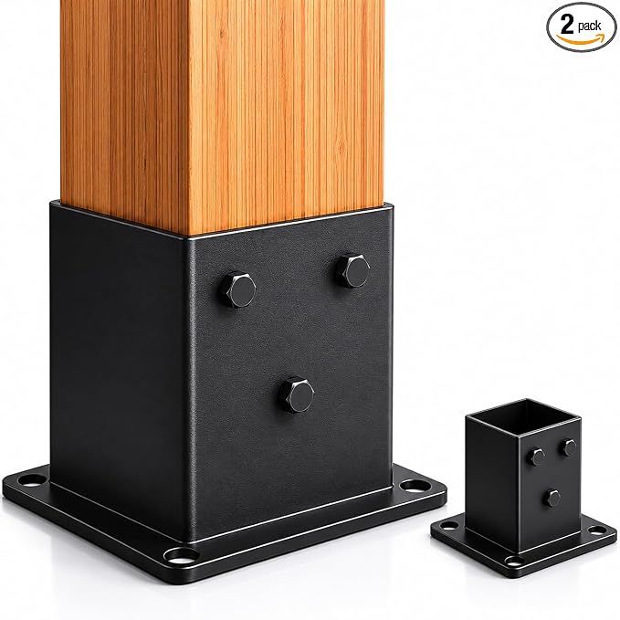 4x4 Post Base Brackets, 3.58'' x 3.58'', Heavy Duty, 2 Pack | Powder-Coated Steel, 2000 lb Support, Includes Bolts and Screws