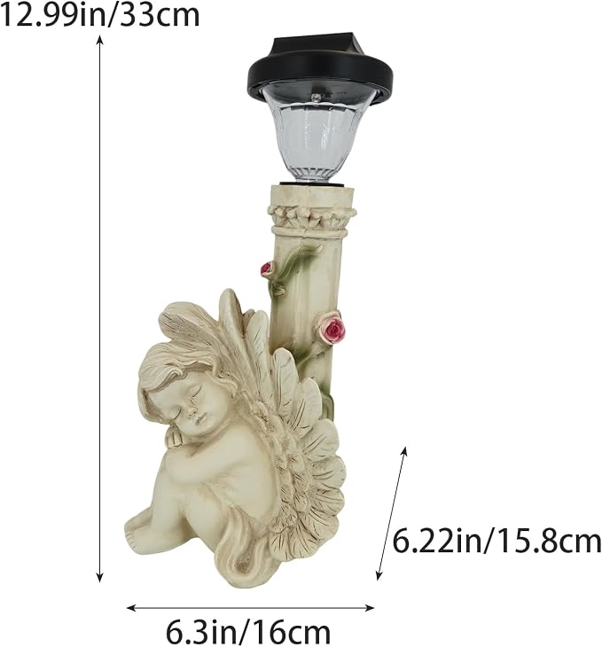 Angel Statue with Solar Light,White 12.9IN | Resin Solar Statues Outdoor Decorations for Home Patio Lawn Yard Balcony, Gift For Mom/Grandma/Garden Lovers
