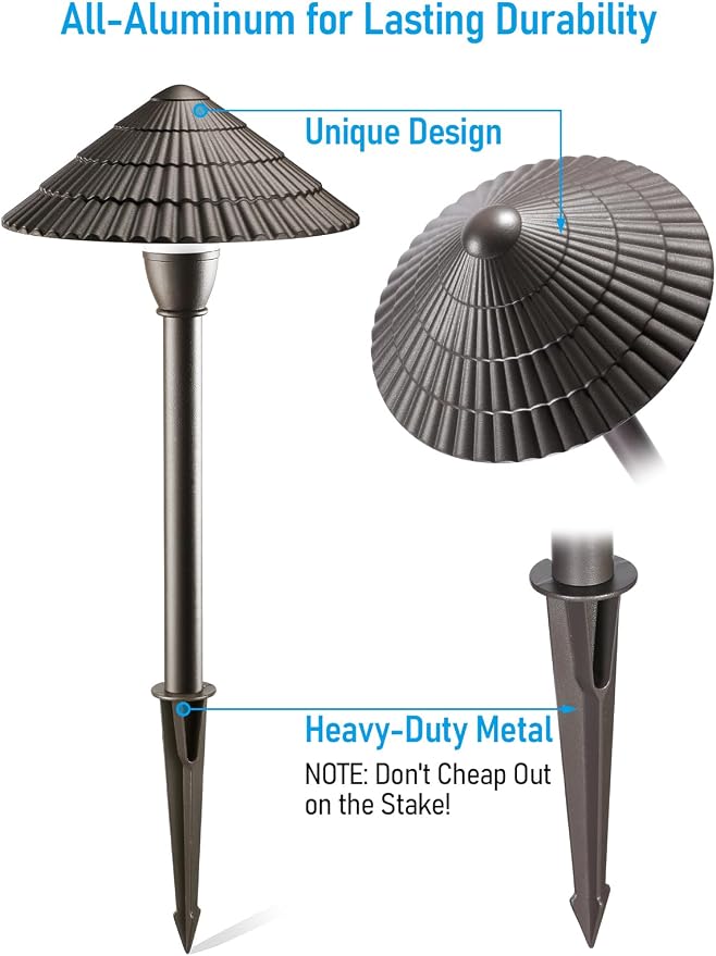 LEONLITE 4-Pack LED Low Voltage Landscape Path Lights, 12-24V AC/DC, 4000K | 3W 120LM, CRI90, ETL Listed, Cast Aluminum, Wet Location, Cool White, Wired Pathway Lights, for Yard Lawn