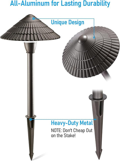 LEONLITE 12-Pack LED Low Voltage Landscape Path Lights, 12-24V AC/DC, 4000K | 3W 120LM, CRI90, ETL Listed, Cast Aluminum, Wet Location, Cool White, Wired Pathway Lights, for Yard Lawn