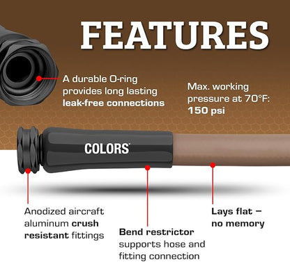Flexzilla Colors Garden Hose 5/8 in. x 25 ft., Lightweight All-Weather Water Hose, Durable and Flexible, Leak-Free Connections, Brown Mulch