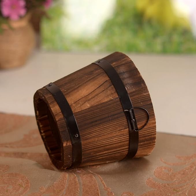 1 Pcs Rustic Wooden Bucket Barrel Flower Planter Patio Garden Backyard Planter Outdoor Indoor Home Decor