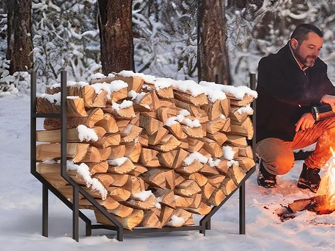 CADUKE 3.2ft Firewood Rack Indoor, Log Holder with 500 LBS Capacity for Fireplace & Backyard Fire Pit, Heavy Duty Metal Wood Racks Outdoor for Firewood