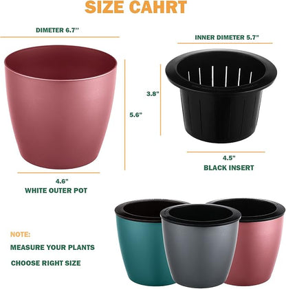 Planterhoma Self Watering Pots for Indoor Plants (Silver Gold, 6.7 Inch/5 Pack)