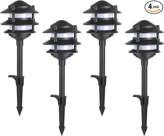 4 Pack Pathway Lights Outdoor, Metal IP54 Waterproof Bright Integrated LED Landscape Light for Walkway Garden Yard Patio Decoration, 3000K Warm White, Black, ETL UL CSA Qualified