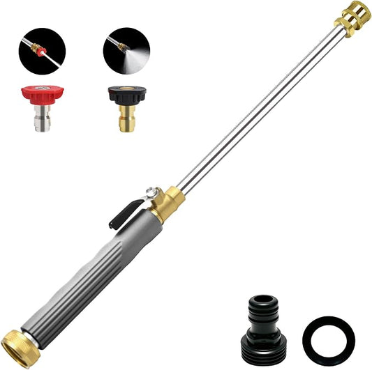 Jet Nozzle Power Washer for Garden Hose with 2 Different Nozzles and Quick Connectors, 2026 Upgrade 17 inch 2-In-1 High Pressure Wand for Patio Car Pet Garden Outdoor Cleaning (Gray)