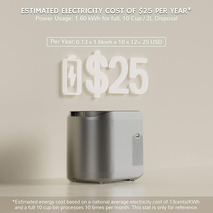 Airthereal Revive R500-V Electric Kitchen Composter, Visual Glass Cover, Grey
