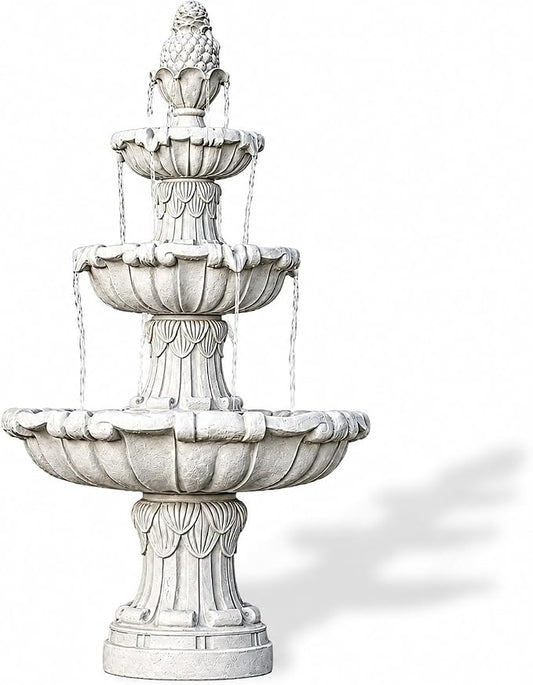 XBrand 58.3" 3-Tier Outdoor Freestanding Water Fountain - Classic Leaf Design, White Resin, Large Bird Bath with Pump - Ideal for Yard, Lawn and Garden, Porch Décor
