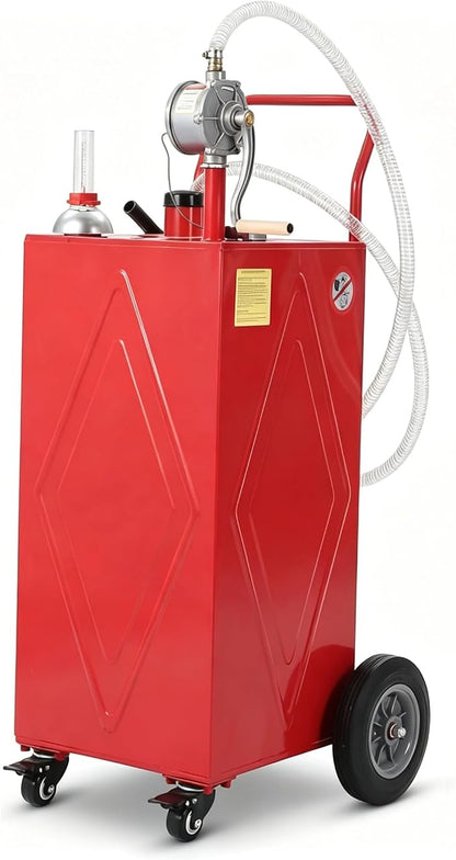 Garvee 30 Gallon Fuel Caddy with Manual Transfer Pump, Portable Gas Storage Tank on 4 Wheels, Gasoline & Diesel Fuel Storage Tank for Cars, Lawn Mowers, ATVs, Boats, More, Red | Portable Gas Storage Tank on 4 Wheels, Gasoline & Diesel Fuel Storage Tank...