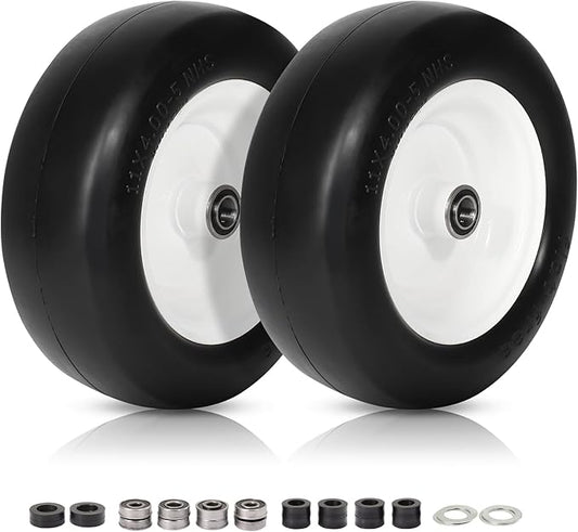 11x4.00-5 Lawn Mower Tires Flat Free, Zero Turn Mower Front Tires, 11x4-5 Solid Mower Wheel for Residential and Commercial, 3/4" or 5/8" Bushings, 3.4"-4"-4.5-5" Centered Hub, 2 Pack