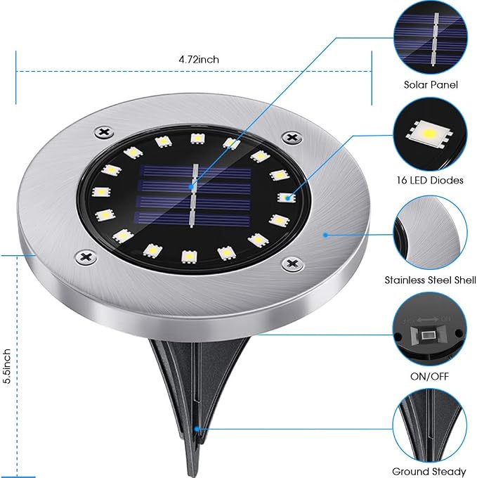 NFESOLAR Blue Solar Ground Lights Outdoor with 16 LEDs Waterproof Outdoor