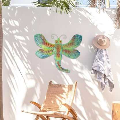 dreamskip 26" Metal Dragonfly Outdoor Wall Decor, Large 3D Wall Art for Yard Patio Fence Decoration, Garden Wall Decor Gift for Mom Women (Bronze)