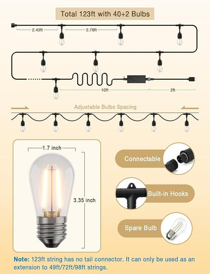 XMCOSY+ Smart Outdoor String Lights, 98Ft LED Patio Lights Waterproof IP65, App Control, Compatible with Alexa, Dimmable Edison Bulbs Outdoor Light for Yard Porch Bistro Outside