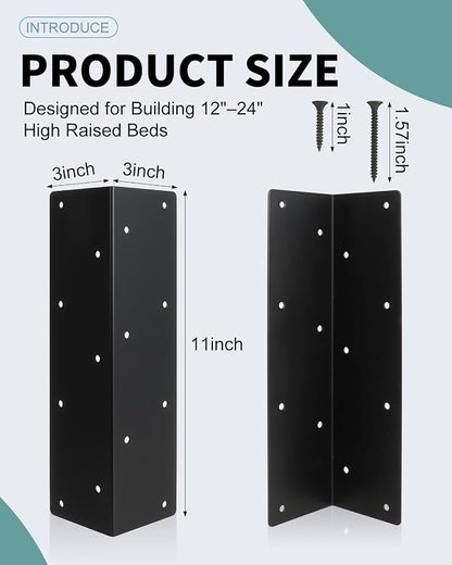 12 Pcs 11" x 3" x 3" Metal Raised Garden Bed Corner Brackets | Rust-Resistant Raised Bed Corner Brackets for 12"-24" Wood Planter Box, Flower Beds, Vegetable Gardens, Furniture & Sand Box