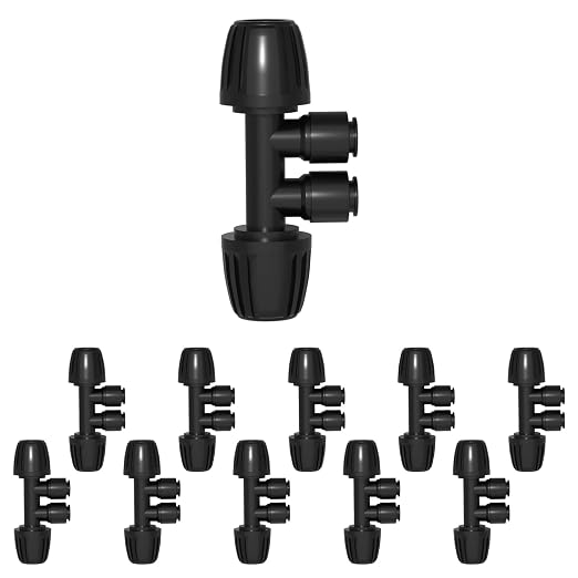 MIXC 1/2" to 1/4" Drip Irrigation Fittings 4-Way Barbed Tee 10 Pack | 1/2" ID X 0.67" OD, Anti-Leak, Fits 1/2" Tubing, Water Saving, Heavy-Duty Plastic, for Gardens/Greenhouses Irrigation Systems