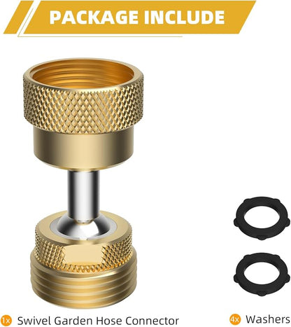 All-Metal Garden Hose Adapter, Swivel 3/4" GHT Hose Protector, Male Female | Swivel Brass, Flexible Pipe Kink Protector, Dual Rotation at Both Ends, Outdoor Faucet Connector