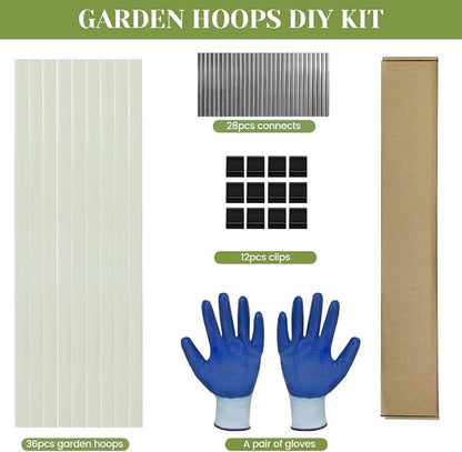 Garden Hoops 36pcs (M Size), Sunwuk Greenhouse Hoops for 2.5-5.5ft Wide Raised Bed, 6 Sets of 8.5ft Long Super Bendable Fiberglass Support Hoops Frame, Mini Greenhouse Strip for Row Cover