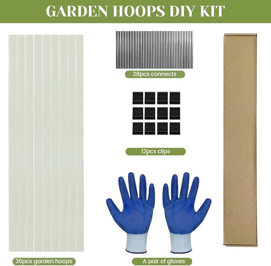 Garden Hoops 36pcs (M Size), Sunwuk Greenhouse Hoops for 2.5-5.5ft Wide Raised Bed, 6 Sets of 8.5ft Long Super Bendable Fiberglass Support Hoops Frame, Mini Greenhouse Strip for Row Cover