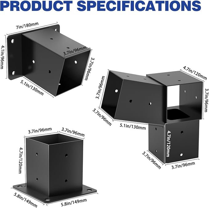 Pergola Kit with Brackets, 15°Slanted Roof Pergola Bracket Kit, Roof Wall Mount Extension Bracket Kit 3-Way Brackets for Pergola 4"x 4" (Actual 3.5" X 3.5") Lumber