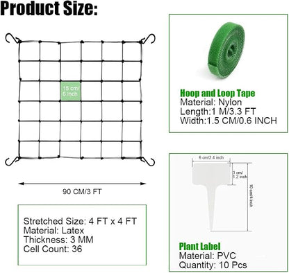 2 Pack Scrog net 4x4 FT Trellis Net for Grow Tent Elastic Net with 8 Hooks for Indoor Plant Growing Tents Garden Plant Climbing Plants Support Each Mesh 36 Cell 5.9" Mesh