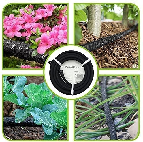 Soaker Hose 50ft -5/8 Round Rubber Garden Soaker Hoses, Heavy Duty Irrigation Drip Hose, Water Seeper Soaking Hose for Gardens, Flower Beds And Lawn Yard