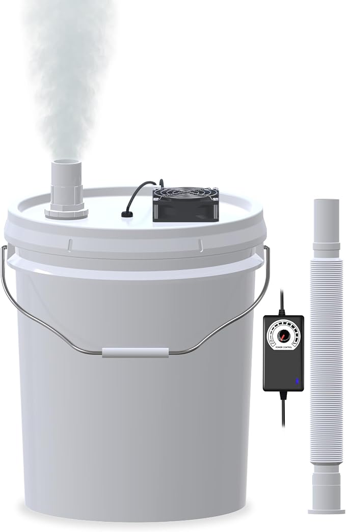 19L Large DIY Humidifier Kit - for Plants, Mushrooms, Grow Tents, Terrarium | Turns a 5 Gallon Bucket into Cool Mist Humidifier, Extendable Hose, High Output, Long Runtime (1-Fogger, Normal Mist)
