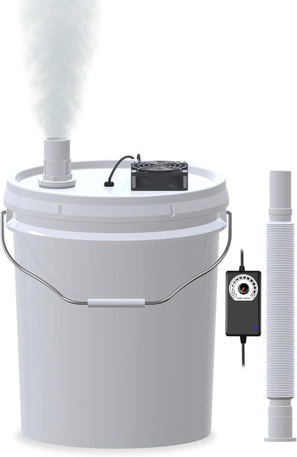 19L Large DIY Humidifier Kit - for Plants, Mushrooms, Grow Tents, Terrarium | Turns a 5 Gallon Bucket into Cool Mist Humidifier, Extendable Hose, High Output, Long Runtime (1-Fogger, Normal Mist)
