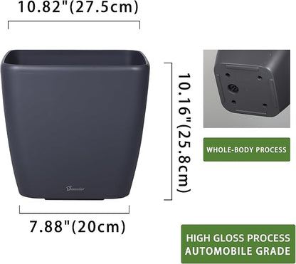 Dexceder 11x10 Self Watering Planter (Slate Gray Matte) | Inner Mat Design, Thickened Table Flower Plant Pot with Water Level Indicator Indoor Outdoor