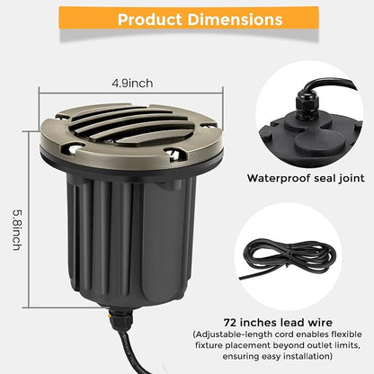 Gardencoin Brass Low Voltage Landscape Well Lights (5" Cover, 5.5" Tall), 12V LED Wired In-Ground Outdoor Up Lighting Fixture Waterproof, Adjustable Beam Direction Base, Without MR16 Bulb (12 Pack)