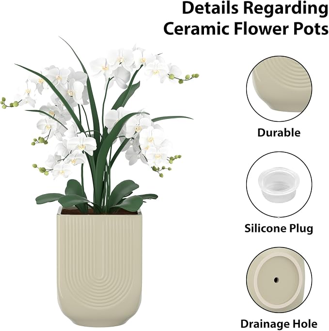 Ceramic Planter, 6 Inch Plant Pot with Drainage, Ivory | Indoor Outdoor Use, Flower Pot for Plants, Home Garden Decor, Lightweight Durable Ceramic