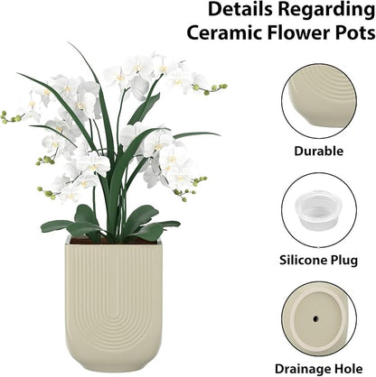Ceramic Planter, 6 Inch Plant Pot with Drainage, Ivory | Indoor Outdoor Use, Flower Pot for Plants, Home Garden Decor, Lightweight Durable Ceramic