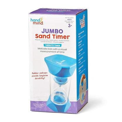 hand2mind Jumbo 1 Minute Sand Timer, Large Hourglass, Sand Clock for Kids, Quiet Timer for Classroom, Toddler Visual Countdown, Game and Calm Down Corner Supplies (Set of 1)