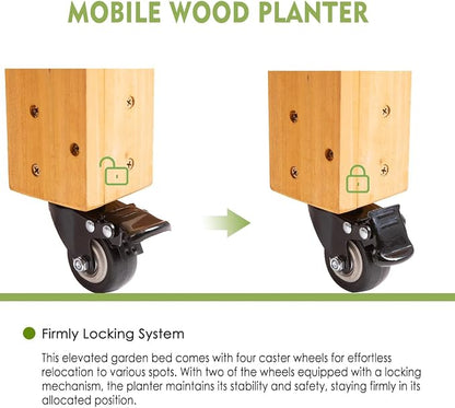 FORTUNO Raised Garden Bed with Wheels 48"x24"x33" Large Wood Planter Box with Legs Outdoor Mobile Wooden Elevated Raised Beds for Vegetable Flower, Standing Gardening Box with Liner for Patio, Deck