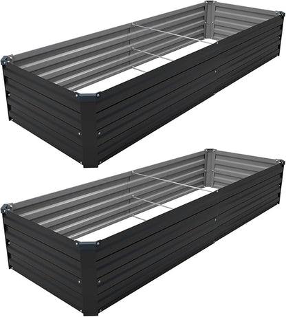 2PCS 8x2x1ft Galvanized Raised Garden Bed Kit,Gardening Planter Box | Outdoor Elevated Metal Planter Box For Vegetables, Flowers, Herbs, Anti-Rust Galvanized Steel, Open Drainage, Sturdy (Black)