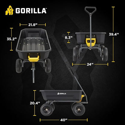 Gorilla Carts Heavy-Duty Dump Cart, Patented Quick-Release Dumping, Steel Frame, 600 lb Capacity, No-Flat 10-Inch Tires, Utility Wagon for Garden, Yard, Beach