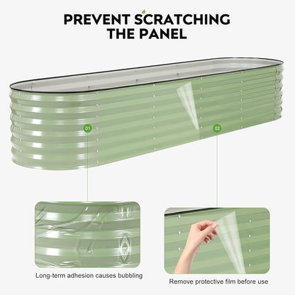 Galvanized Raised Garden Bed for Outdoor, 8x2x1.4ft Modular Oval Planter - Open-Bottom Design Metal Raised Beds for Gardening Vegetables Flowers - Olive Green