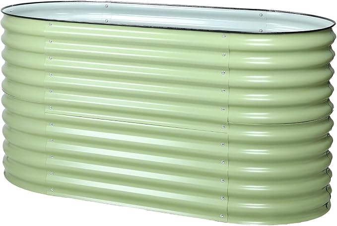 Aoodor 2-in-1 Modular Aluzinc Metal Raised Garden Bed, 63" L x 32" W x 32" H, Outdoor Planter Box for Vegetables, Flowers, and Herbs, Olive Green