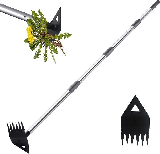 Weed Puller Tool with Long Handle, Hoe Garden Tool Weed Rake Combo for Weeding, 60" Garden Hoe Weed Remover Tool with Detachable Handle, Manual Weeder Garden Tools for Yard Flower Bed Lawn Patio(Grey)