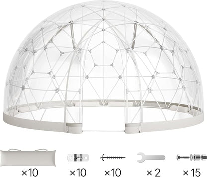 VEVOR Garden Dome Tent, 15 x 9.5 ft Clear Bubble Tent House for 12-14 Person, Waterproof PVC Geodesic Dome Greenhouse with Ventilated Window, Outdoor Igloo Tents for Patio Backyard Party Camping