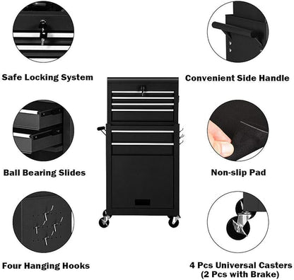 ERGOMASTER Rolling Tool Chest and Cabinet with 6-Drawers - Includes 4-Drawers Removable Top Box, 2-Drawer Capacity Tool Storage, Wheels and Locking System for Convenient and Safe Tool Storage-Black