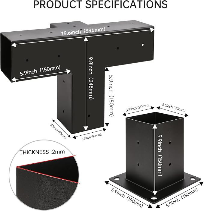 Pergola Kit, Pergola Brackets 4-Way Right Angle Corner Bracket Woodworks DIY Post Base Kit, Wooden Beams for Gazebos, Patio Pergolas, Log Cabin Outdoor Pergola Hardware for 4x4 Lumber