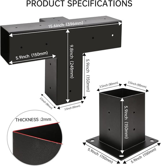 Pergola Kit, Pergola Brackets 4-Way Right Angle Corner Bracket Woodworks DIY Post Base Kit, Wooden Beams for Gazebos, Patio Pergolas, Log Cabin Outdoor Pergola Hardware for 4x4 Lumber