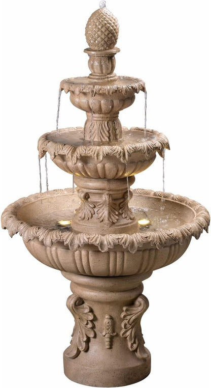 Kenroy Home Ibiza Classic Outdoor Floor Fountain, Sandstone, 45 Inch Height, 25.5 Inch Width, 25.5 Inch Depth
