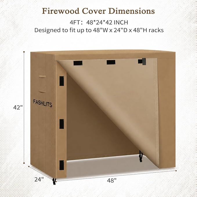 4ft Firewood Rack Cover, Waterproof Heavy Duty 600D Oxford | Storage Wood Rack Cover for Patio, Yard, Indoor and Outdoor Use(Cover Only, Rack Not Included)