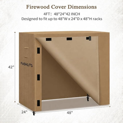 4ft Firewood Rack Cover, Waterproof Heavy Duty 600D Oxford | Storage Wood Rack Cover for Patio, Yard, Indoor and Outdoor Use(Cover Only, Rack Not Included)
