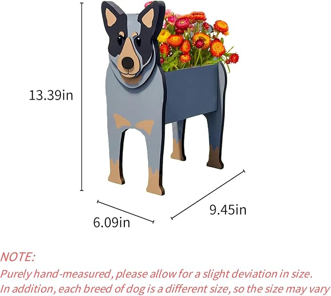 Australian Cattle Dog Planter Pots, 9.45 x 6.09 x 13.39 Inches | Dog Flower Pot, Cute Animal Shaped Plant Pot, Gifts for Women & Pet Lovers, Indoor Outdoor Garden Home Office Decor