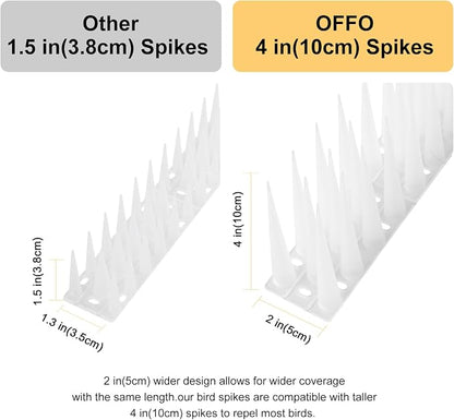 OFFO Bird Spikes Pigeon Outdoor Spikes for Cat Keep Birds Raccoon Woodpecker Away Covers 8 Feet(2.44m), Frosted White