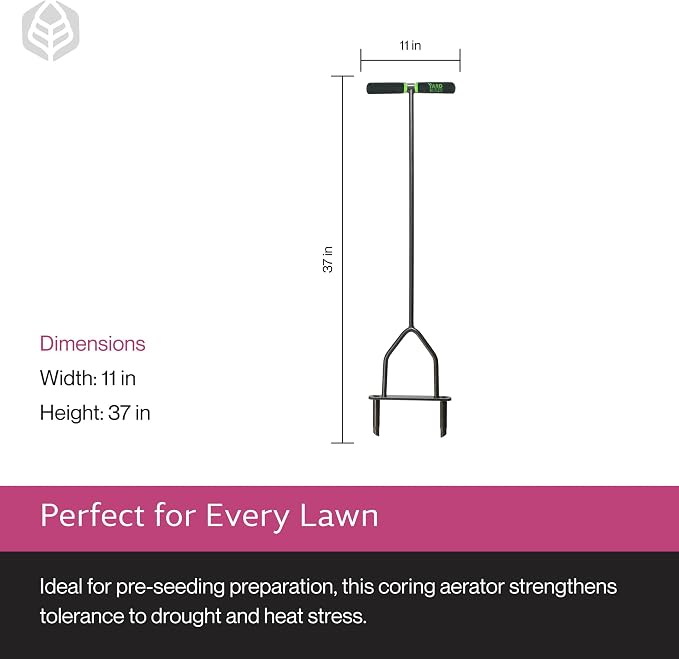 Yard Butler Manual Lawn Coring Aerator, ID-6C - Lawn Care Tool for Aerating - Long-Handled - Power-Coated Steel Construction - Comfortable Cushioned Handles Garden Tool - Easy to Use