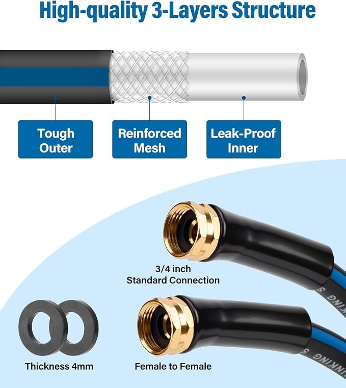 Short Garden Lead-In Hose 3ft X 5/8" Female to Female, 3 Feet Flexible Leader Water Hose With Swivel Handle, Heavy Duty Small Garden Water Hose for Outdoor Indoor