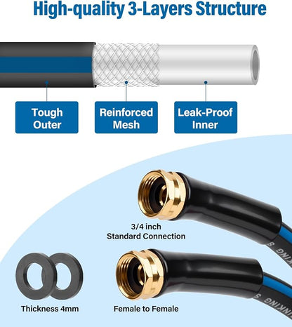 Short Garden Lead-In Hose 3ft X 5/8" Female to Female, 3 Feet Flexible Leader Water Hose With Swivel Handle, Heavy Duty Small Garden Water Hose for Outdoor Indoor